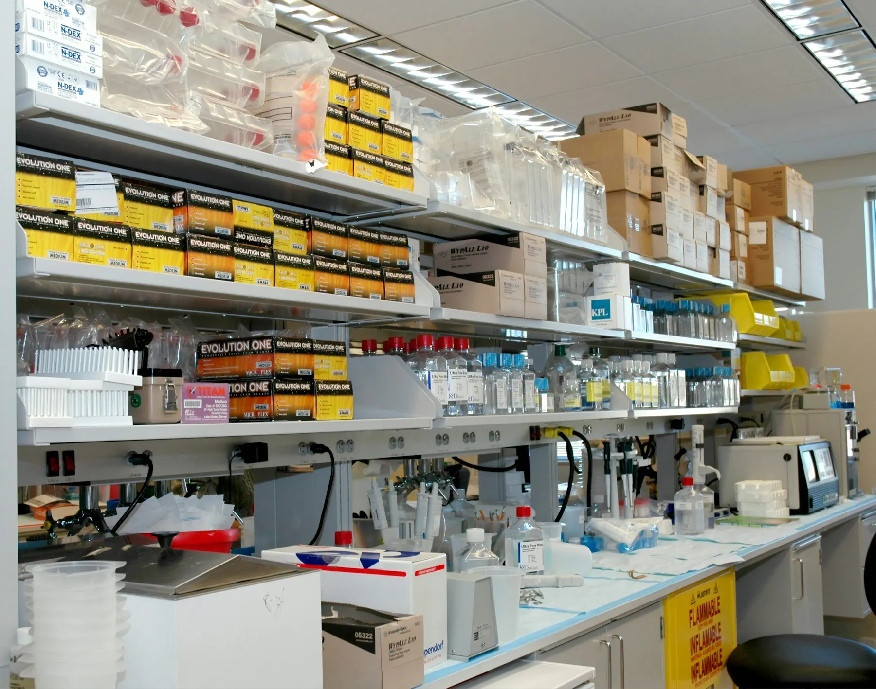 Medical supplies on hospital store shelves